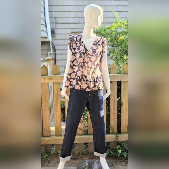 Light Cotton MKT Blue,cream & Rust V Neck Top Size 12, Short Sleeve - Picture 2 of 14